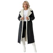 Rinna Casaco Longo Mulher – Casaco com Duplo Abotoamento Efeito Camurça com Gola Forrada & Estilo Chic