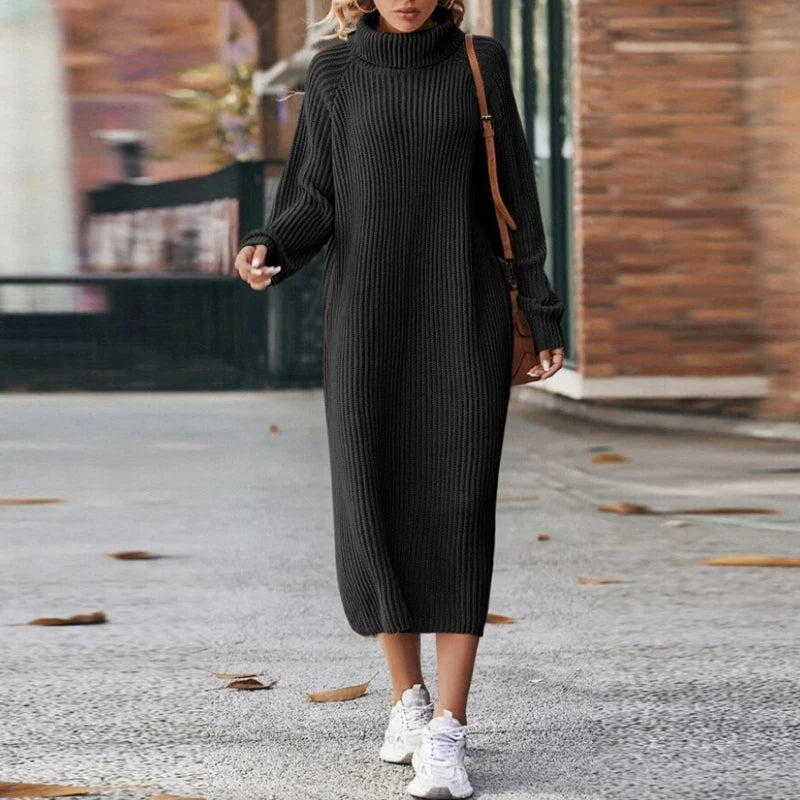 Noeline Midi šaty pro ženy z pleteniny – elegantní a teplé šaty s rolákem, regular střih