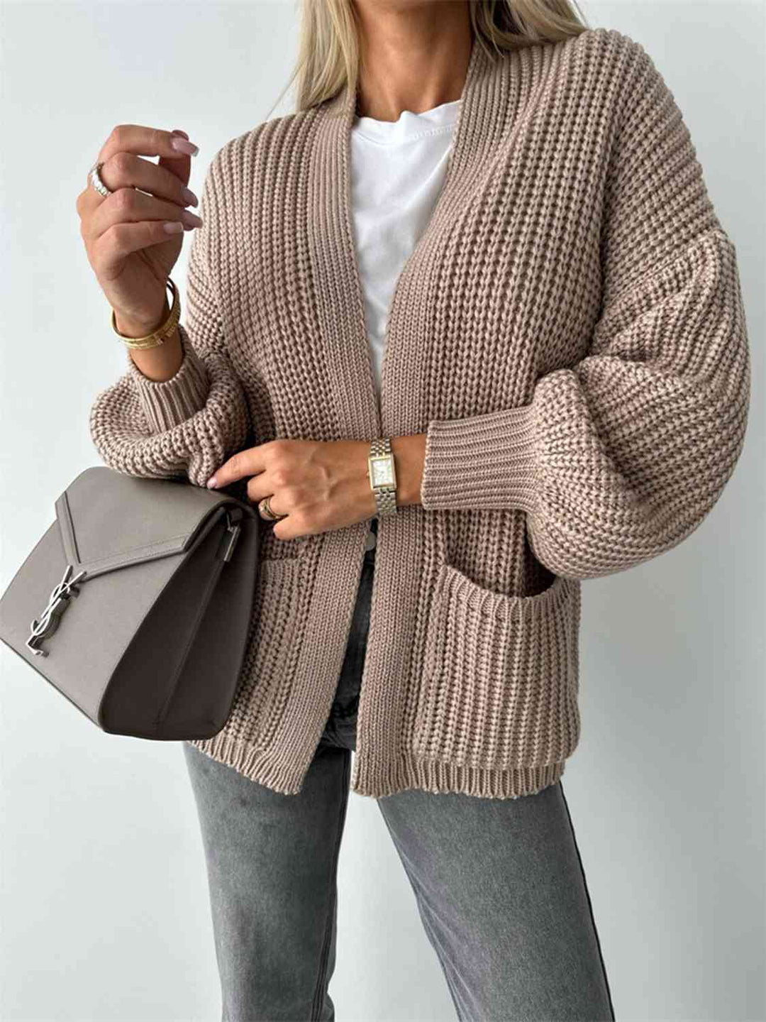 Lanna Cardigan Femme Ouvert – Coupe Relax, Manches Ballon & Maille Douce