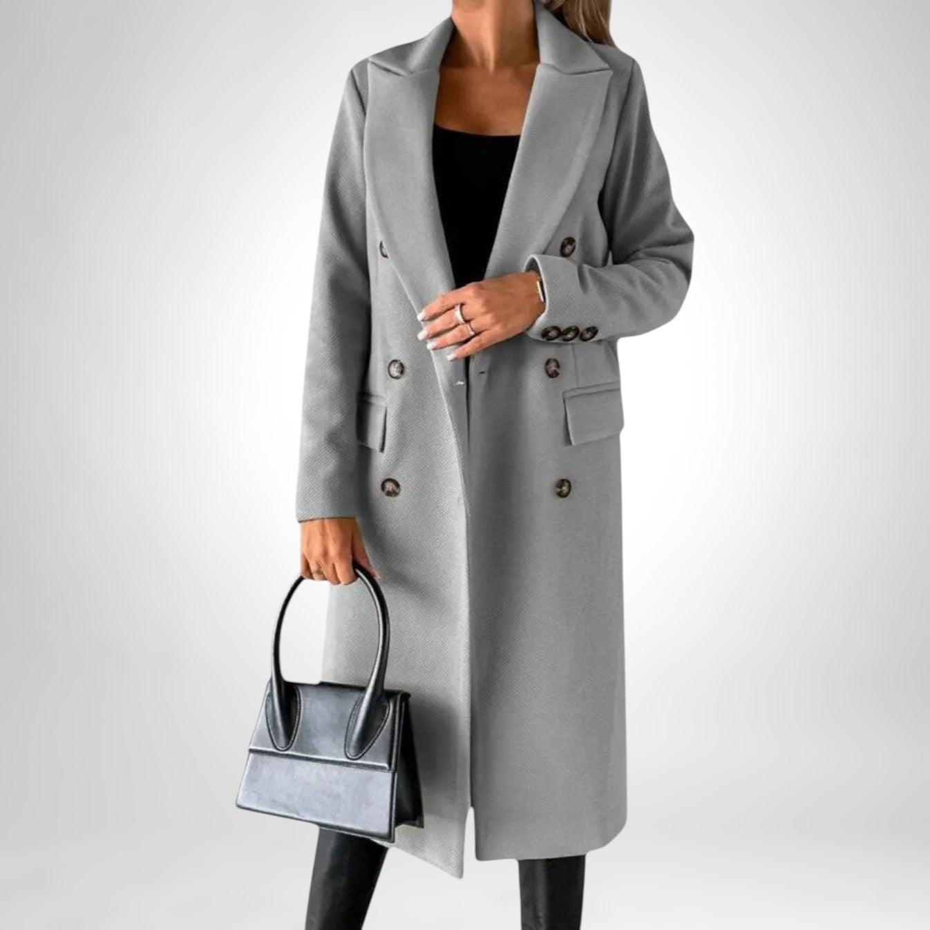 Charlotte Manteau Dame Uld Elegant – Lang Pasform, Klassiske Revers & Tidløs Stil