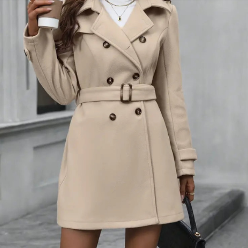 Rosemary Trench Femme – Elegantný stredne dlhý kabát s opaskom v páse a klasickým prekladaným strihom