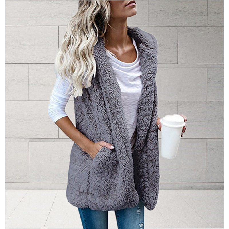 Luna Fuzzy Vest for Women Sleeveless – Soft and Warm High Collar Vest, Relaxed Fit