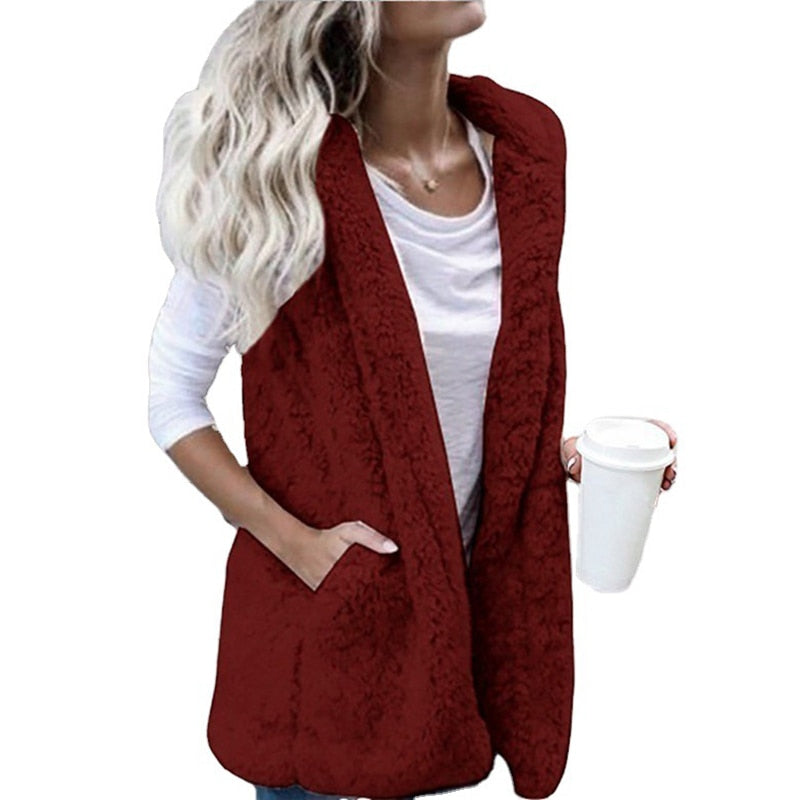 Luna Fuzzy Vest for Women Sleeveless – Soft and Warm High Collar Vest, Relaxed Fit