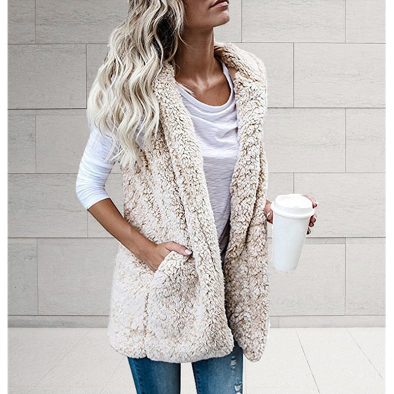 Luna Fuzzy Vest for Women Sleeveless – Soft and Warm High Collar Vest, Relaxed Fit