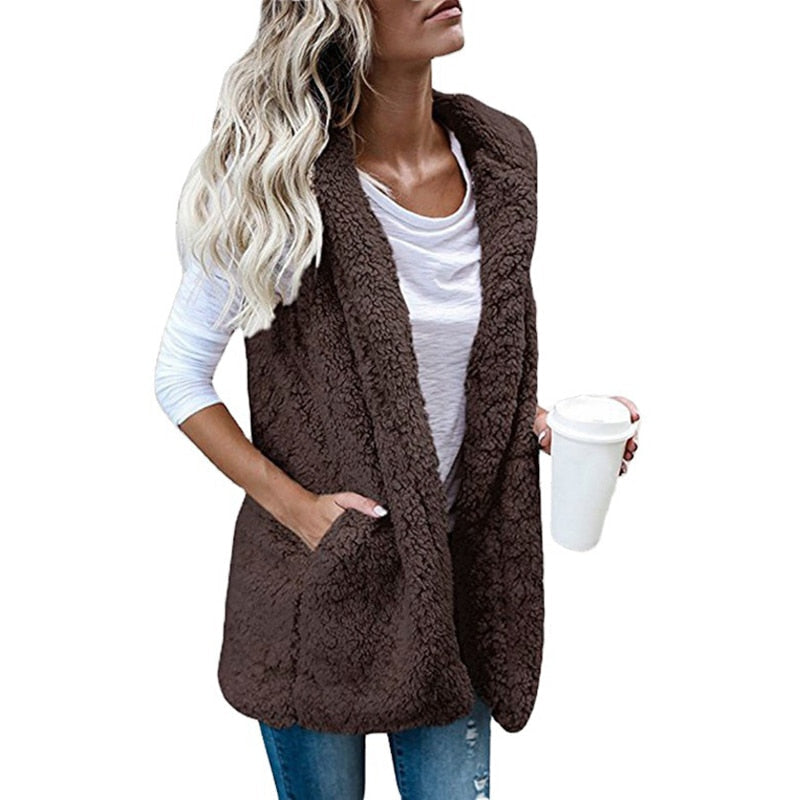 Luna Fuzzy Vest for Women Sleeveless – Soft and Warm High Collar Vest, Relaxed Fit