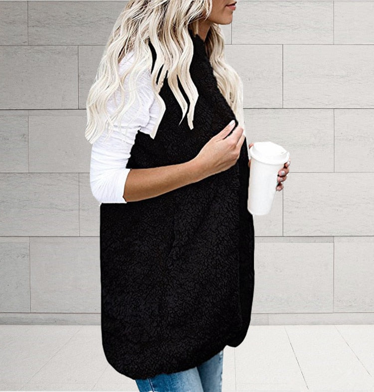 Luna Fuzzy Vest for Women Sleeveless – Soft and Warm High Collar Vest, Relaxed Fit