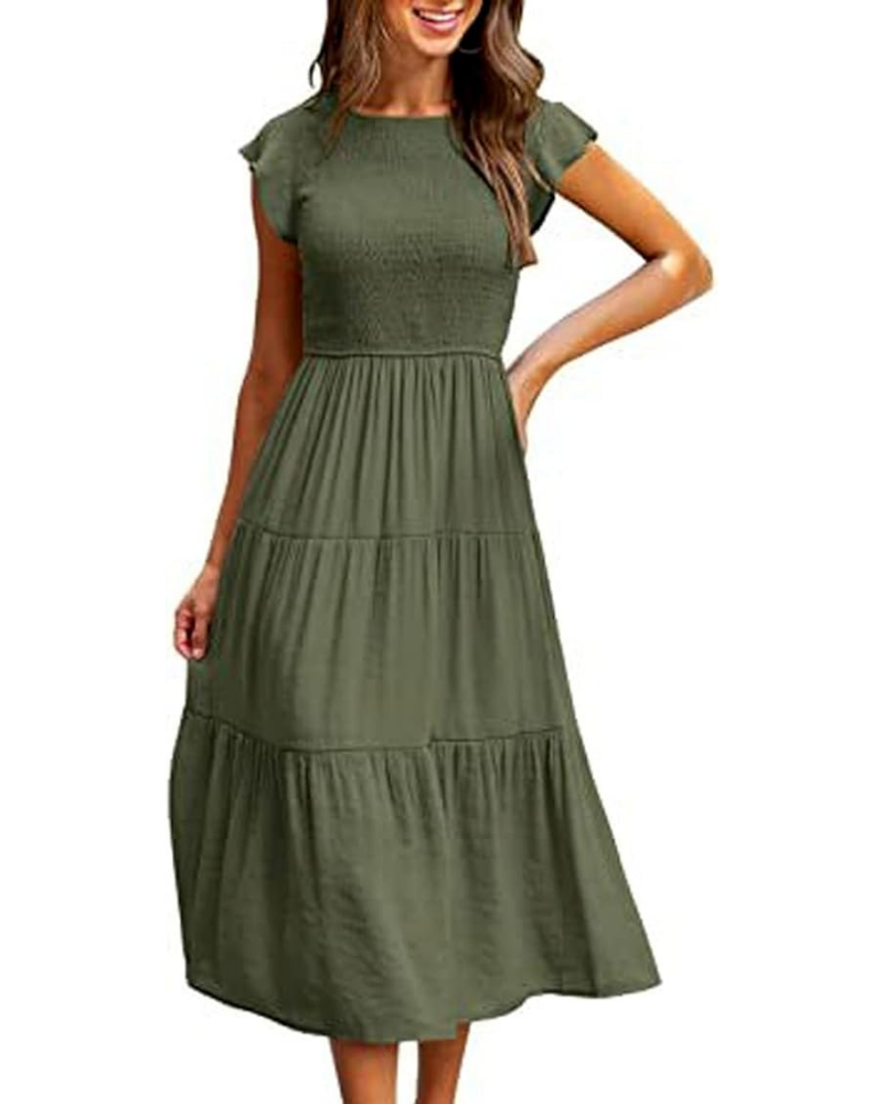 Greta Robe Midi Femme – Kulatý Výstřih, Volánové Rukávy a Elastický Pas, Letní A-linie