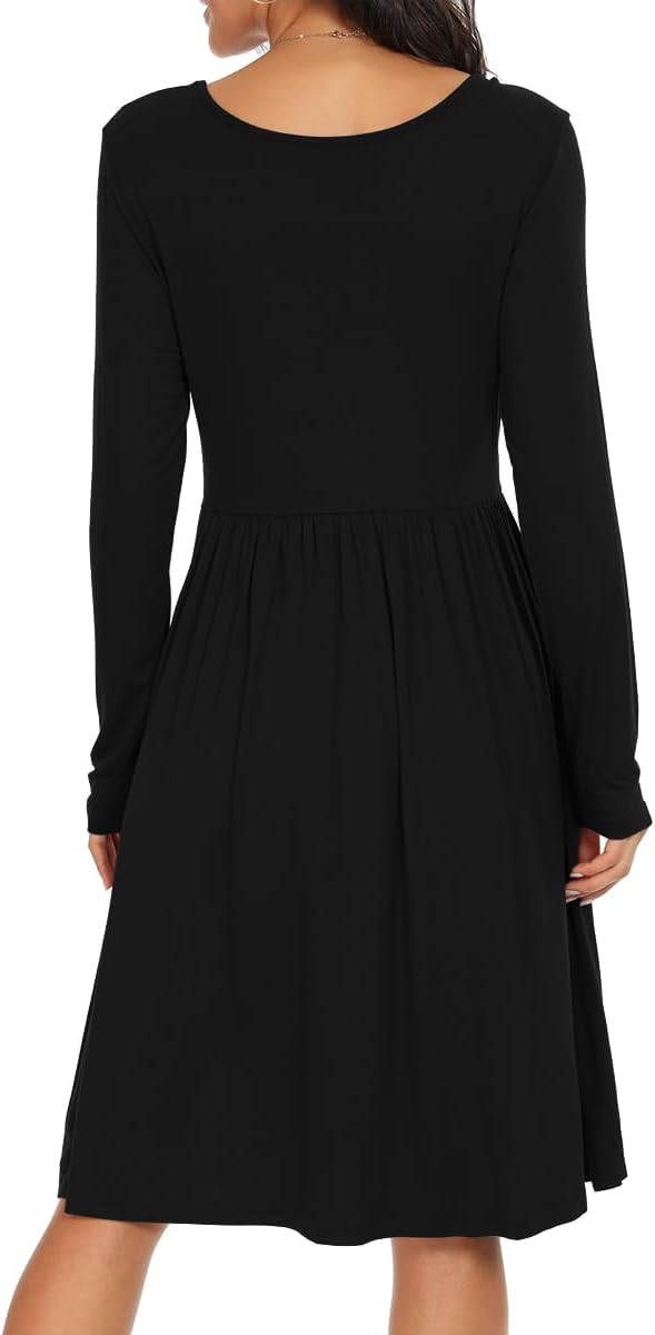 Julie Robe Midi A-Line – Robe Casual Manches Longues avec Poches Femme