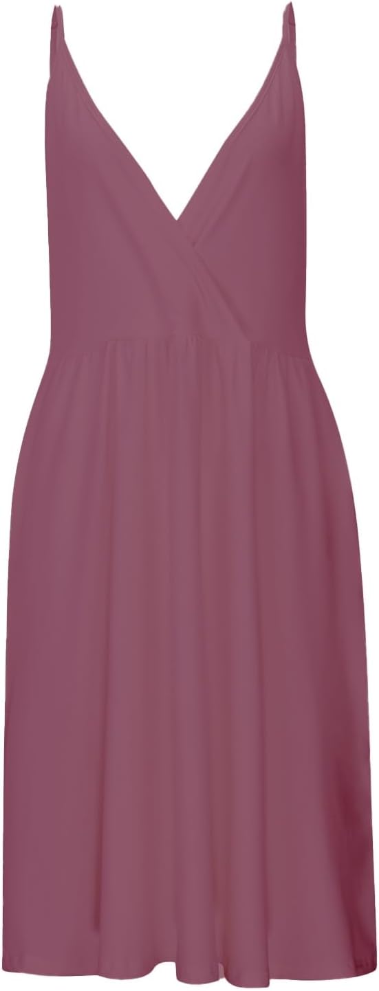 Chloe Robe Femme – Robe Satin Mini Col V Bretelles Fines Poches Élégante Soirée