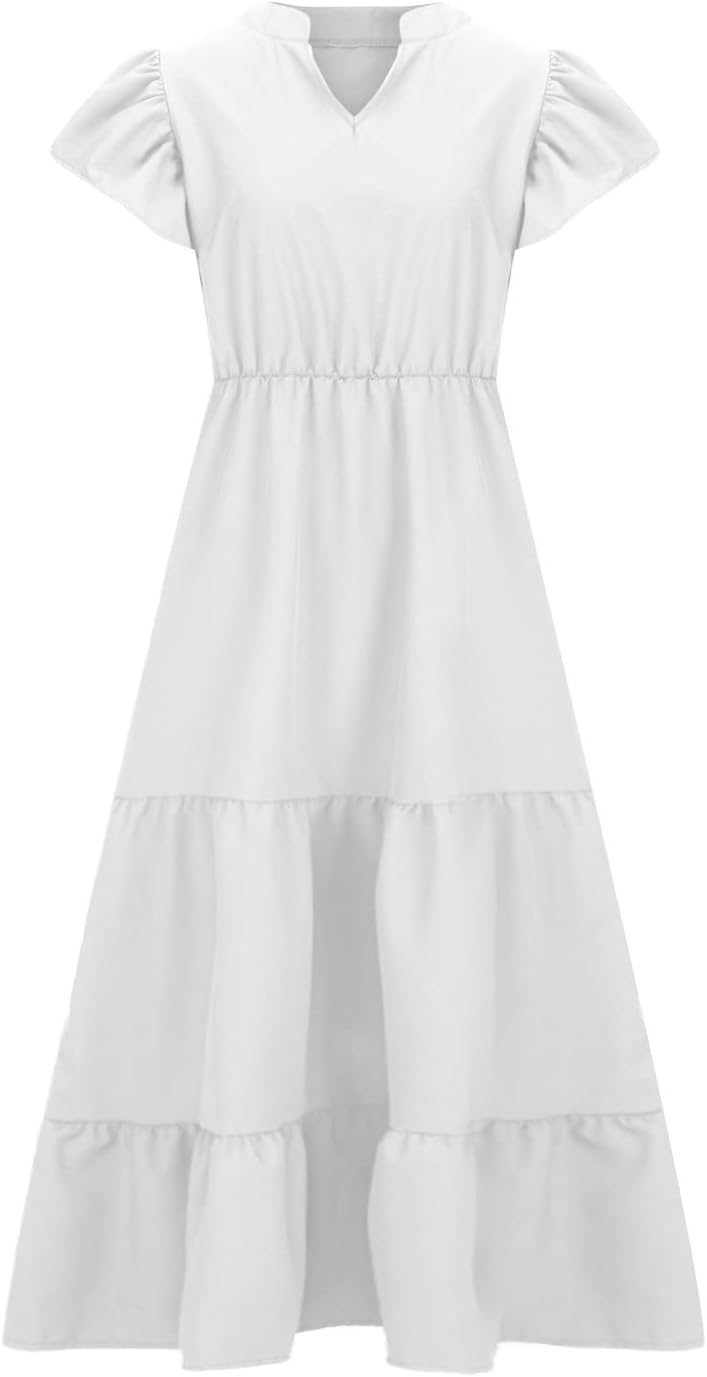 Manon Robe Femme – Robe Bohème Col V Manches Courtes A-Line Fluide Été Grande Taille