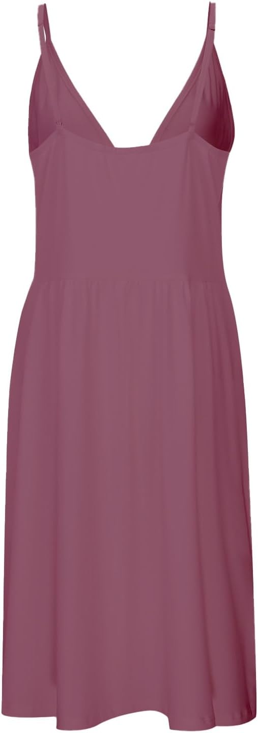 Chloe Robe Femme – Robe Satin Mini Col V Bretelles Fines Poches Élégante Soirée