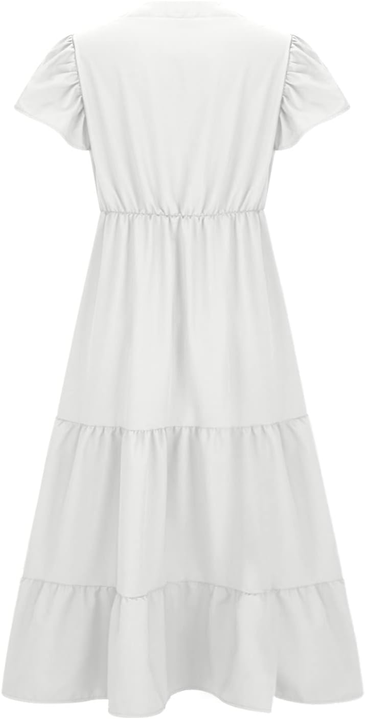 Manon Robe Femme – Robe Bohème Col V Manches Courtes A-Line Fluide Été Grande Taille