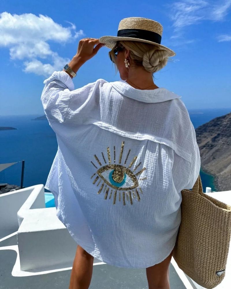 Camisa de mujer de Gelli de gran tamaño: bordado de tela de lentejuelas transpirable con lentejuelas y luz