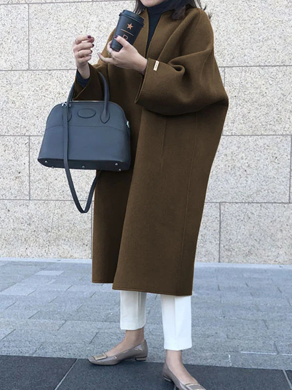 Zareen Casaco Longo Mulher – Corte Cruzado Elegante Sem Botões e Estilo Intemporal