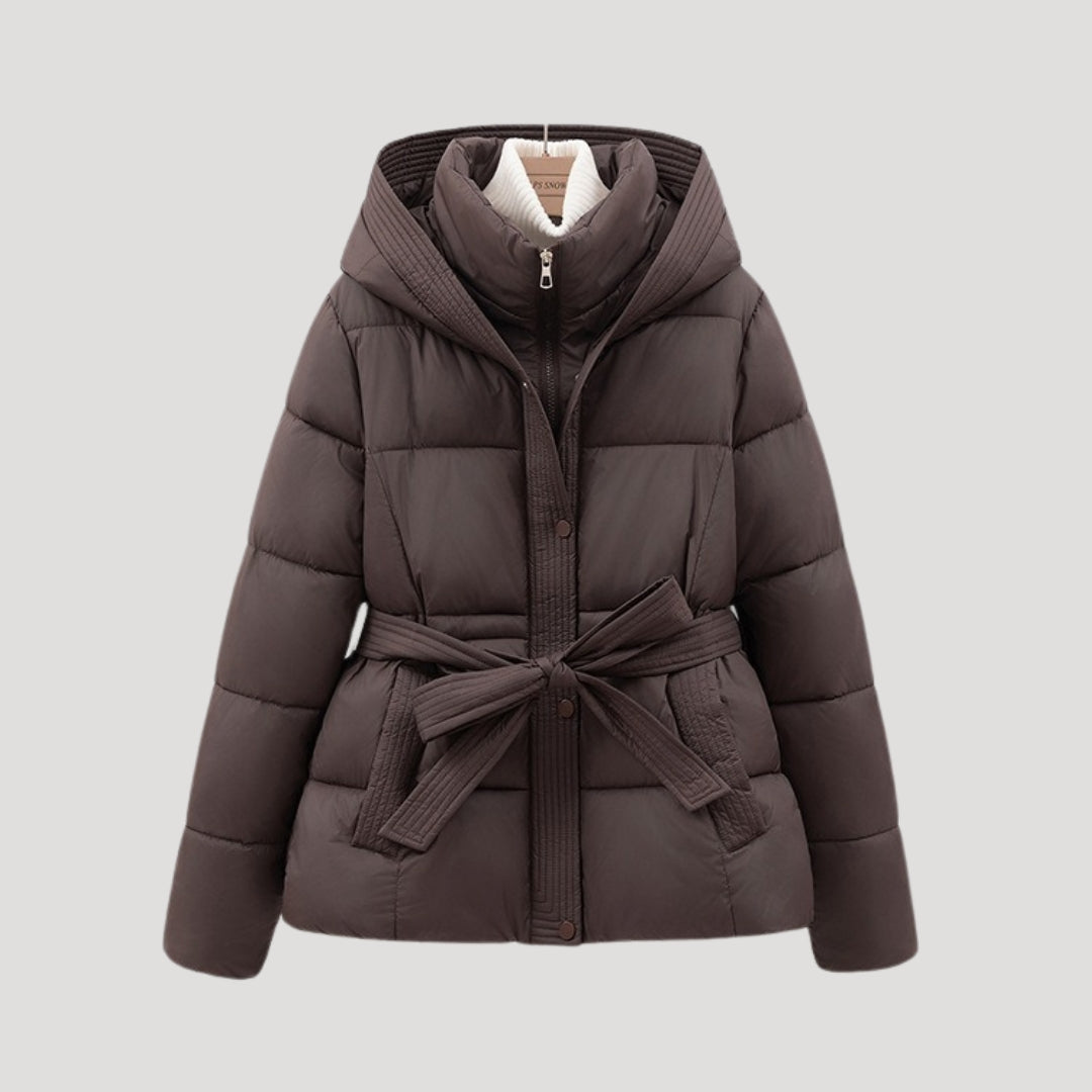 Leyna Doudoune Femme – Manteau Ceinturé avec Capuche Chaude & Coupe Élégante