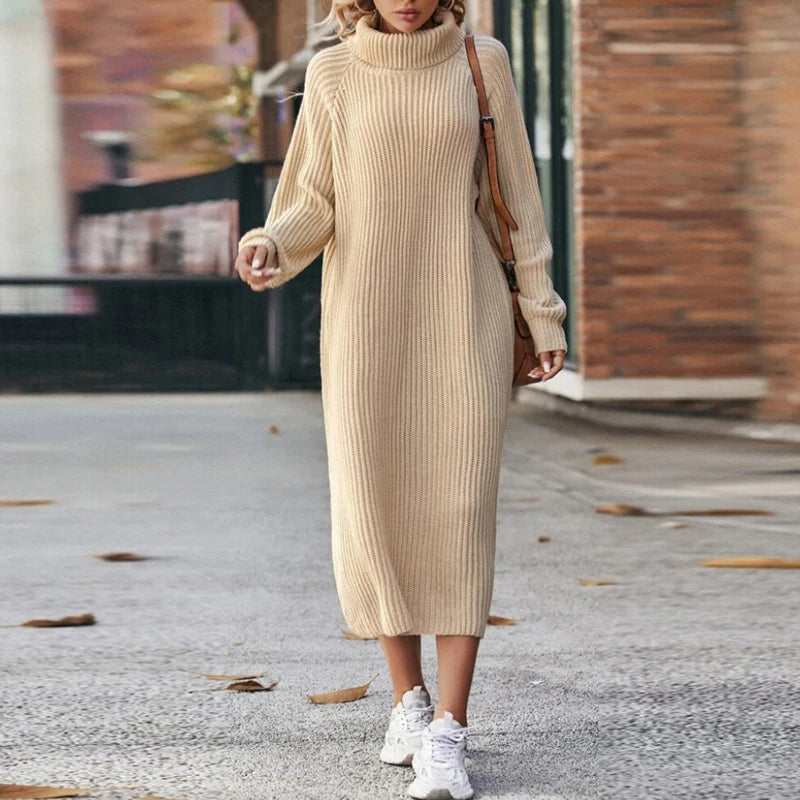 Noeline Midi šaty pro ženy z pleteniny – elegantní a teplé šaty s rolákem, regular střih