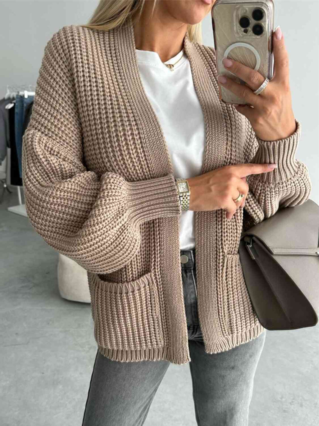 Lanna Cardigan Femme Ouvert – Coupe Relax, Manches Ballon & Maille Douce