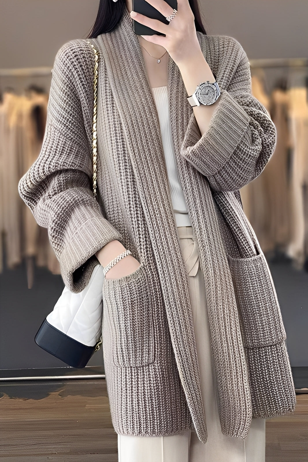 Esther – Dlouhá otevřená vesta pro ženy – Měkká a elegantní pletenina s volným střihem pro každodenní a neformální outfity