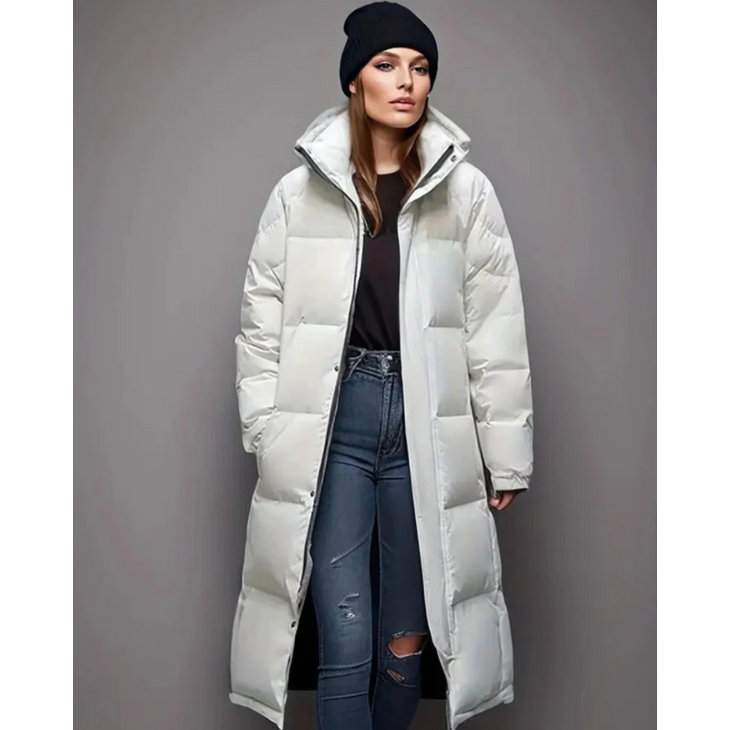 Emma Parka Acolchoada Longa Mulher – Casaco Acolchoado Quente com Fecho e Bolsos