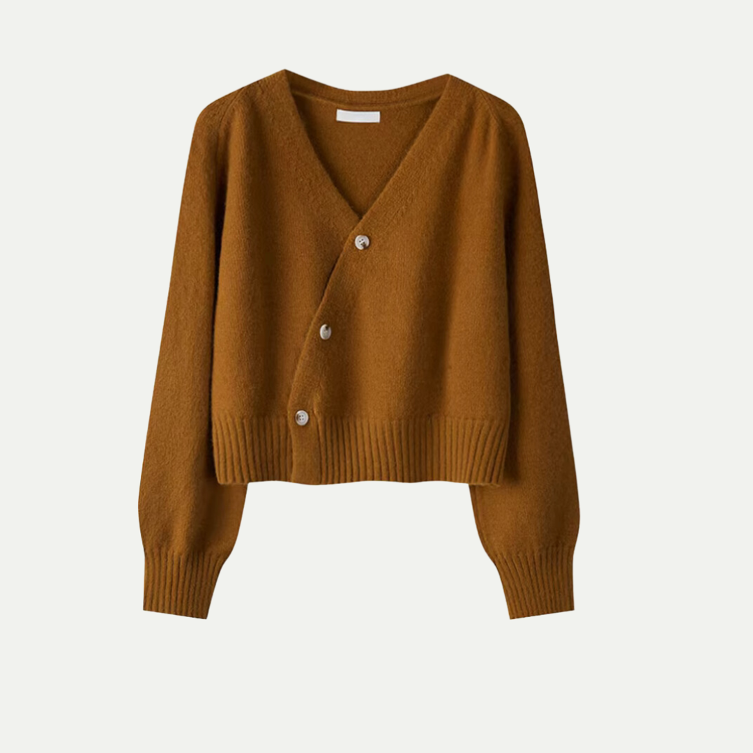 Dámský cardigan Eira z vlny – Krátký měkký svetr s výstřihem do V, zapínáním na knoflíky a elegantním pohodlným střihem