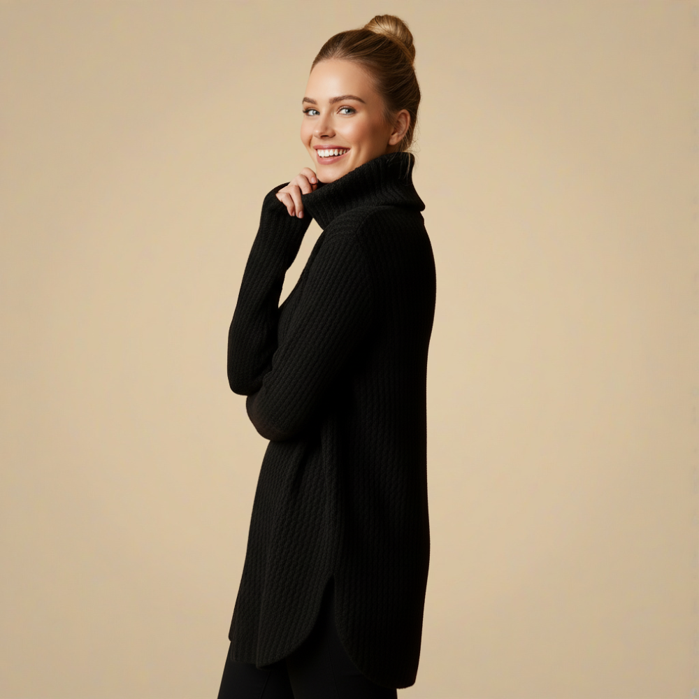 Gelly Damen Rollkragenpullover – elegante, weit geschnittene Stricktunika für den Winter