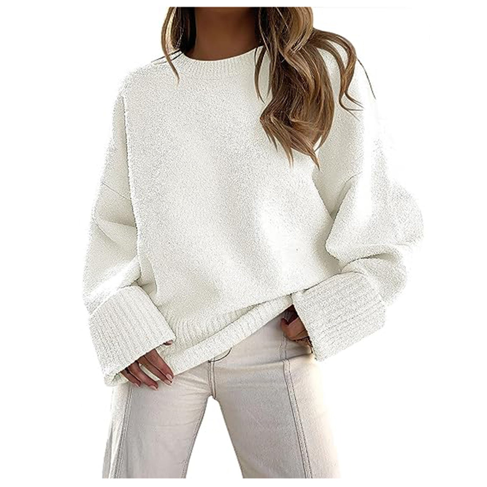 Amira Pull Femme en Peluche Douce – Col Rond, Coupe Relax & Confort Intemporel