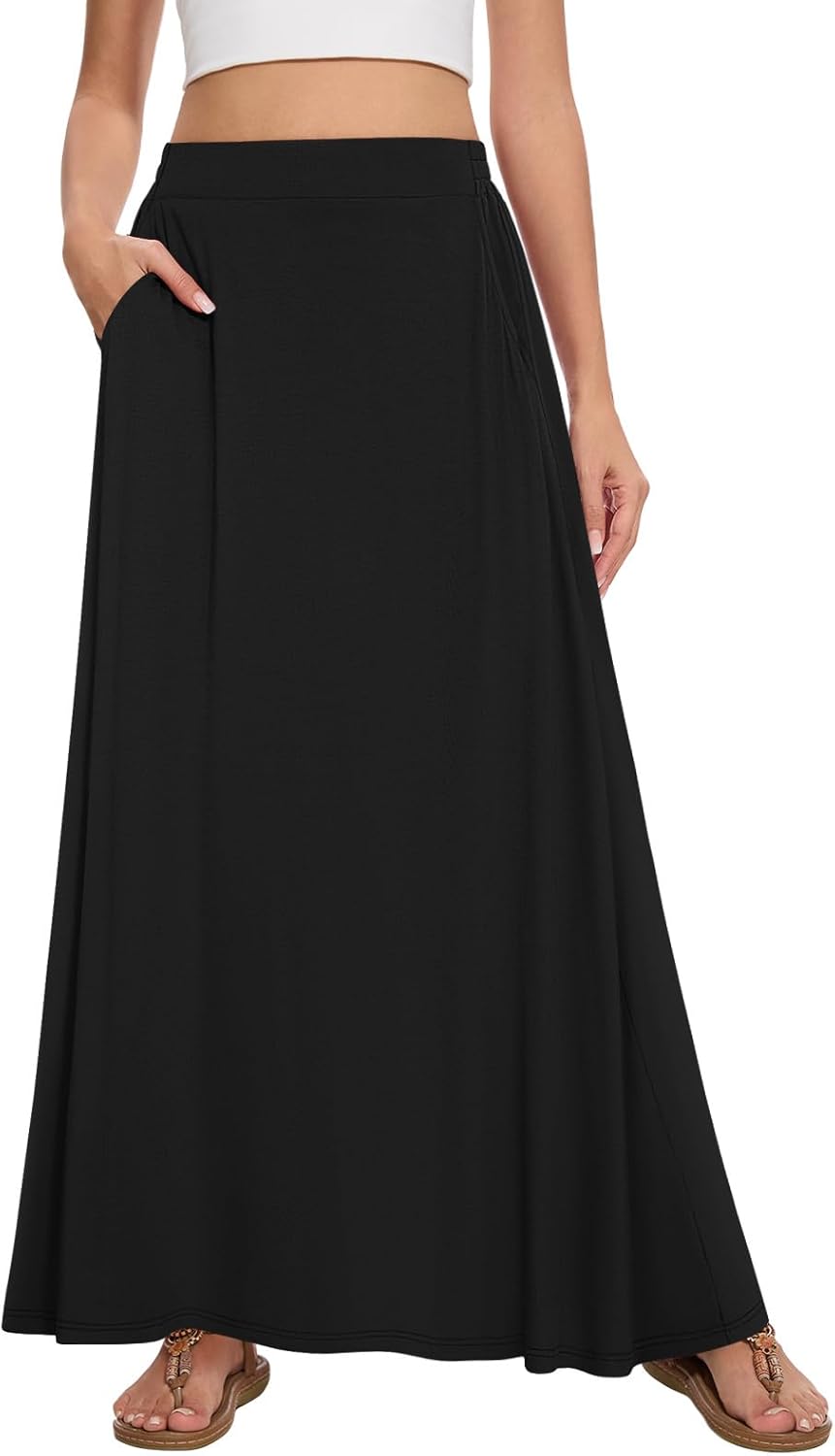 Falda Maxi Nina para Mujer – Falda Fluida de Cintura Alta, Línea A y Bolsillos Verano