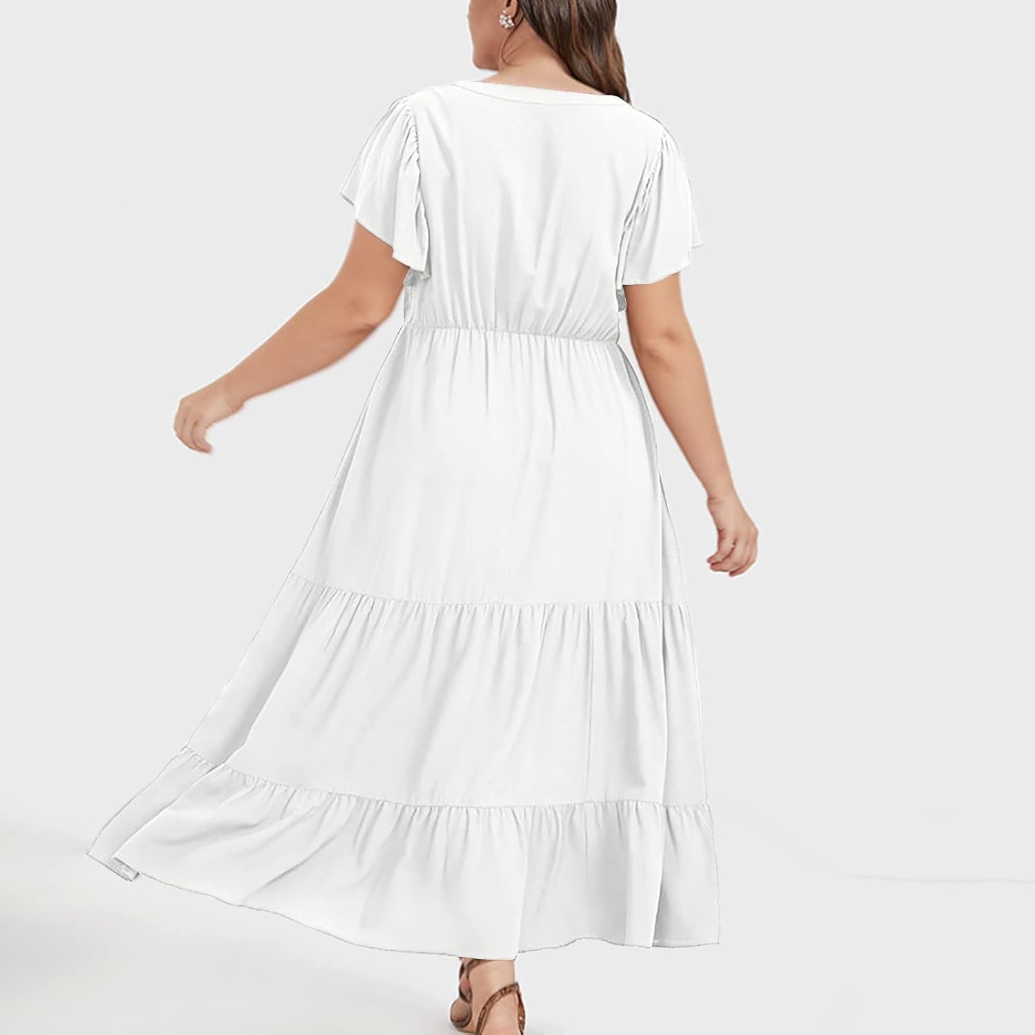 Manon Robe Femme – Robe Bohème Col V Manches Courtes A-Line Fluide Été Grande Taille