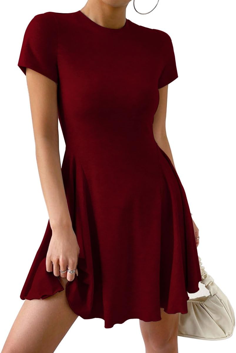 Nora Robe Mini Femme Été – Col Rond Coupe A-Line Manches Courtes