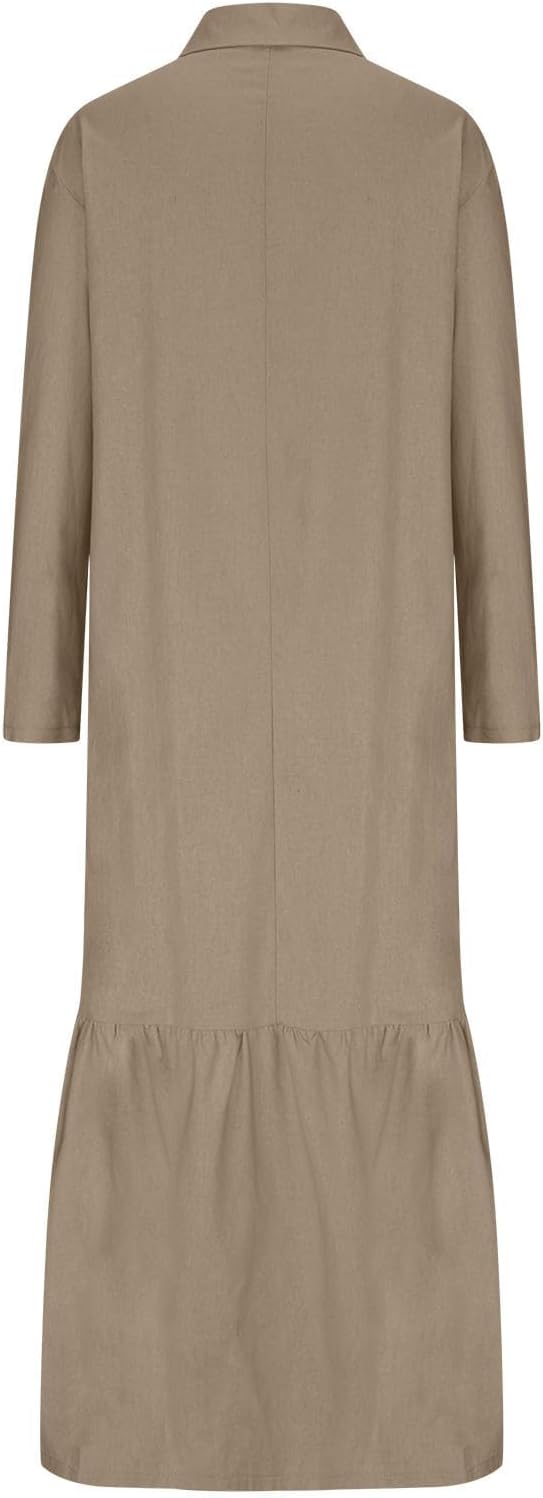 Vestido Longo Élina para Mulher em Algodão e Linho – Vestido Camiseiro Largo com Bainha Assimétrica
