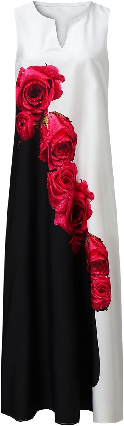 Susana Robe Longue Femme – Robe Bohème Sans Manches à Col V avec Poches