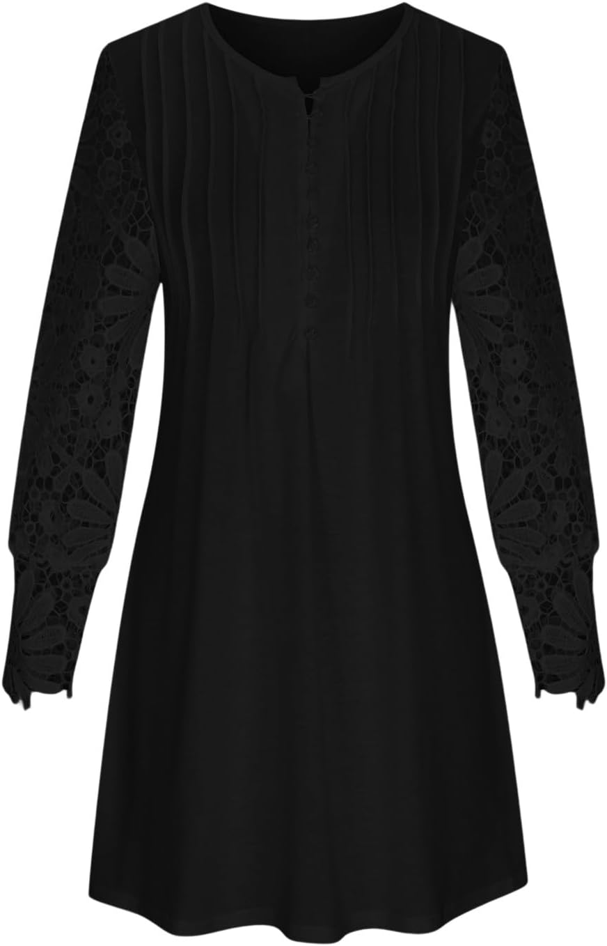 Vestido Feminino Elegante Victoria – Vestido Curto em Renda com Decote em V e Mangas Compridas