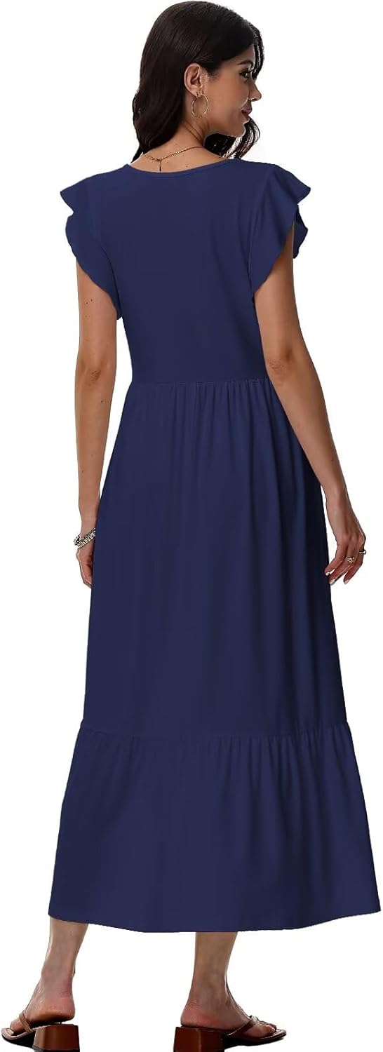 Elena Damenkleid – Midikleid mit Blumenmuster, V-Ausschnitt, fließendem Schnitt und Taschen, Sommer
