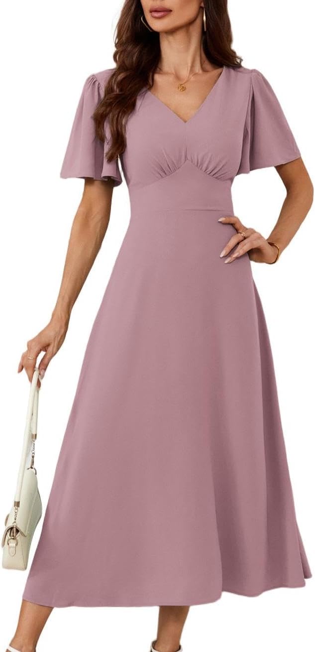 Claire Women's Dress – Maxi Dress with V-Neck, Square Back, A-Line, Flowing Bohemian Summer Style