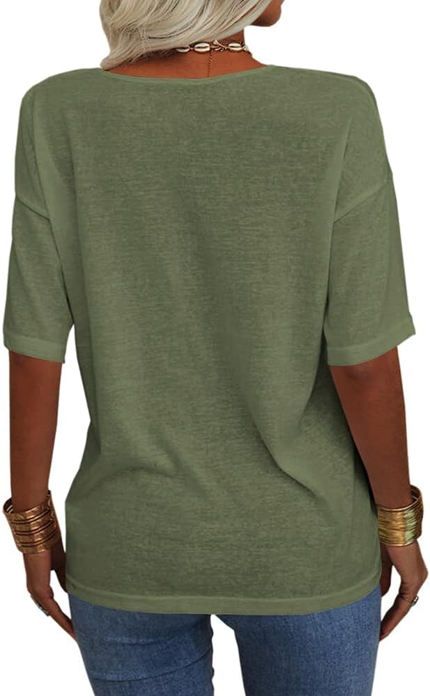 Dámské tričko Mila s výstřihem do V – oversize top s polodlouhými rukávy, lehké, casual, letní