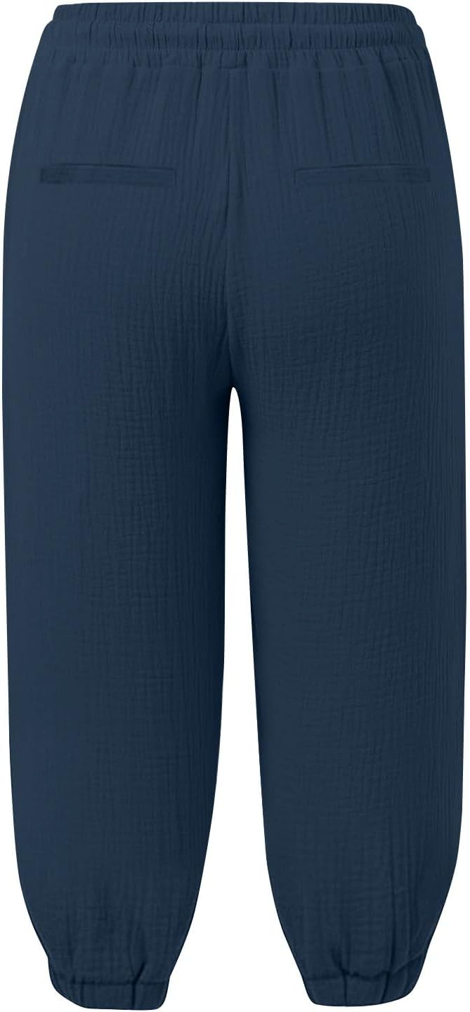 Camille Damen Capri-Hose aus Leinen – Weite Hose mit hohem Bund und Kordelzug
