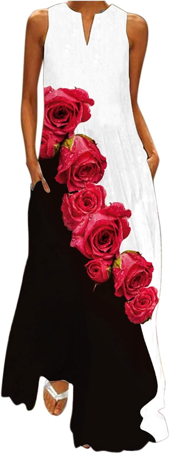 Susana Robe Longue Femme – Robe Bohème Sans Manches à Col V avec Poches