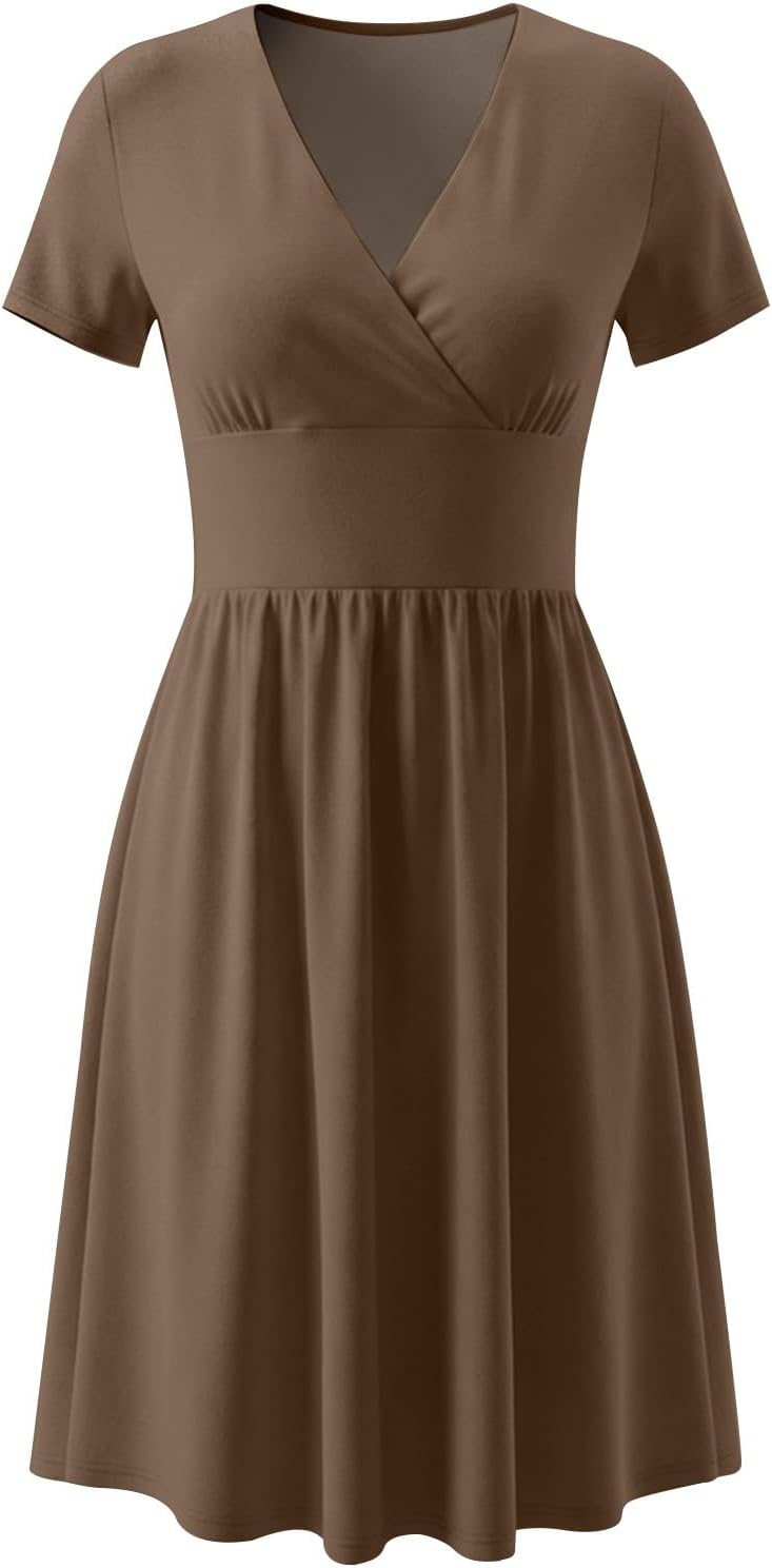 Claire Robe Femme – Robe Midi Col V Cache-Cœur Taille Empire A-Line Élégante Été