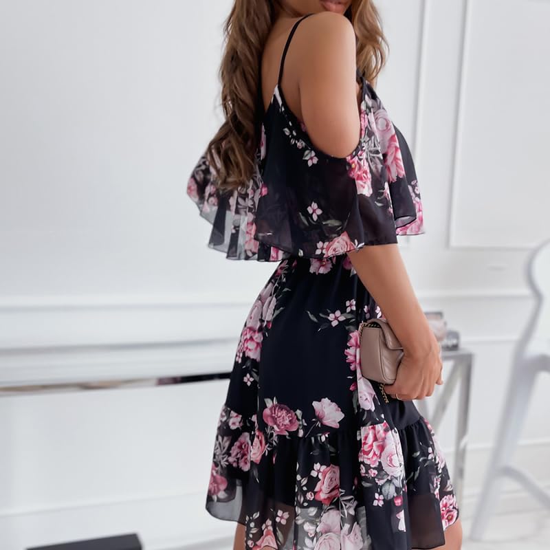 Vestido Feminino Boémio Mhaine – Ombros Descobertos, Folhos, Corte Midi Fluido Verão