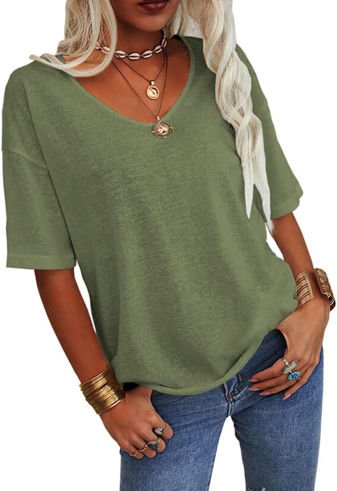 Dámské tričko Mila s výstřihem do V – oversize top s polodlouhými rukávy, lehké, casual, letní