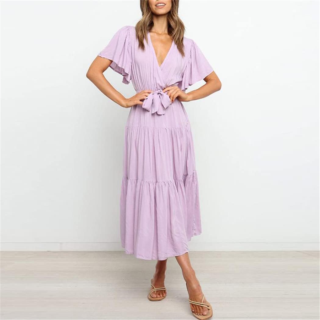 Elisa Damenkleid – Maxikleid mit V-Ausschnitt, hoher Taille, Volants, Boho-Sommer, elegant