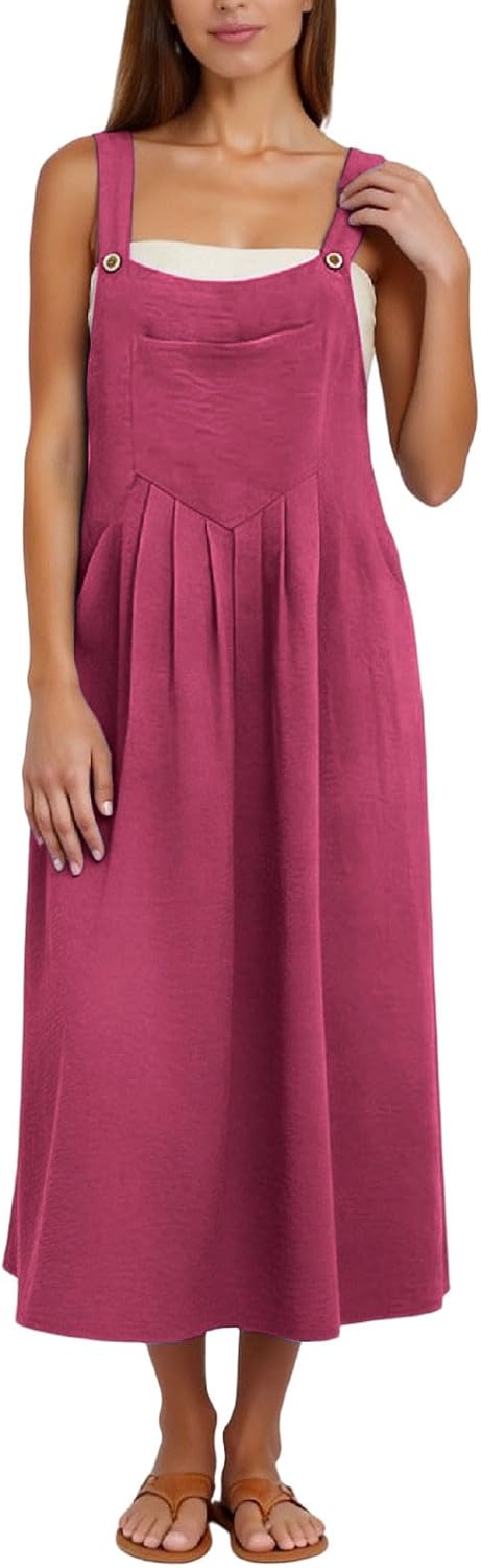Camille langer Latzrock für Damen – Plissiertes Latzkleid mit verstellbaren Trägern und Taschen