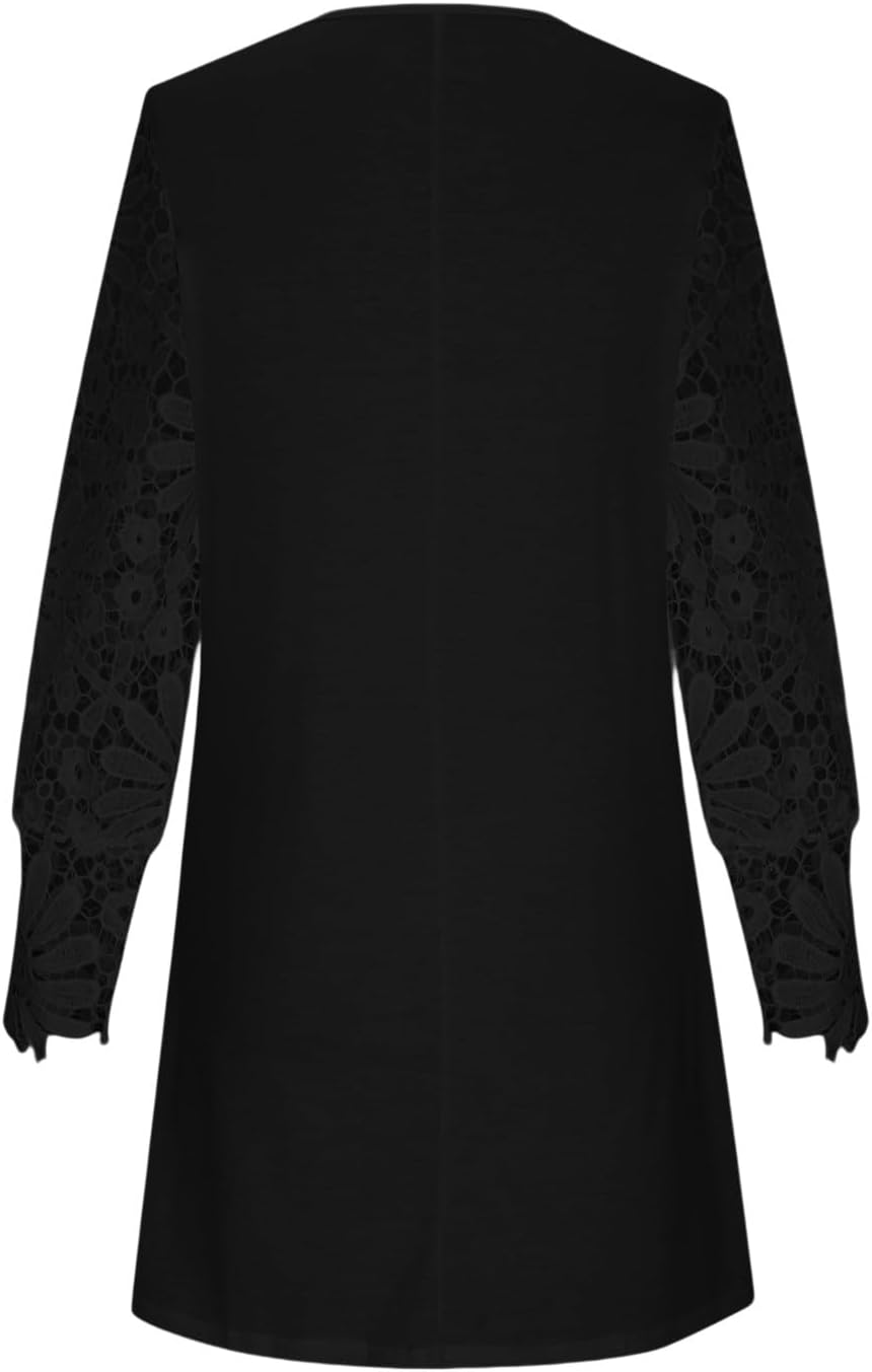 Vestido Feminino Elegante Victoria – Vestido Curto em Renda com Decote em V e Mangas Compridas