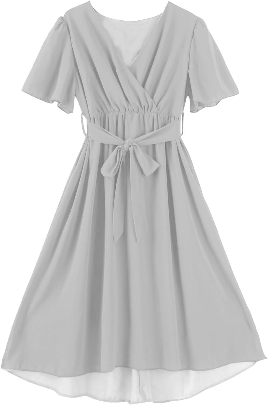 Amélie Damenkleid – Midi-Kleid aus Chiffon mit V-Ausschnitt, kurzen Ärmeln und elegantem Wickeldesign
