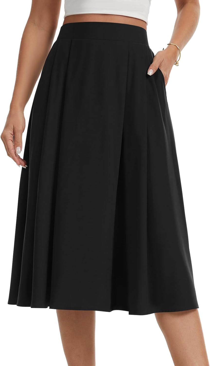 Jade Falda Midi Mujer – Falda Fluida Cintura Alta, Línea A y Bolsillos Verano