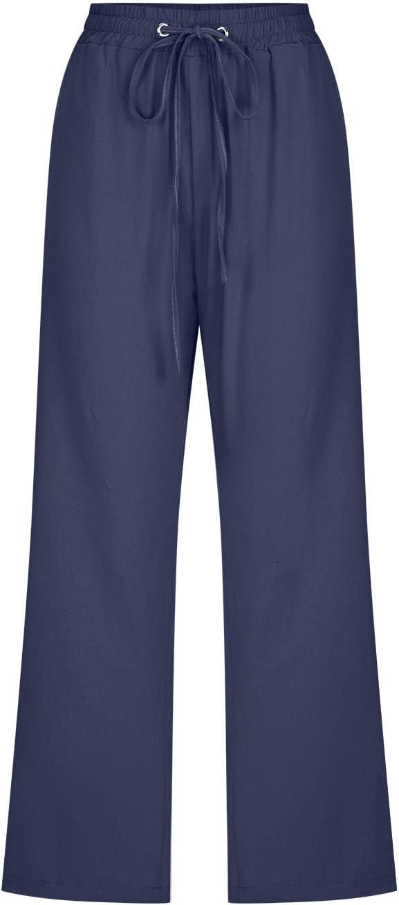 Vinia Dámske Capri Nohavice Ľanové – Široký Strih, Elastický Pás, Ľahké Letné Elegantné