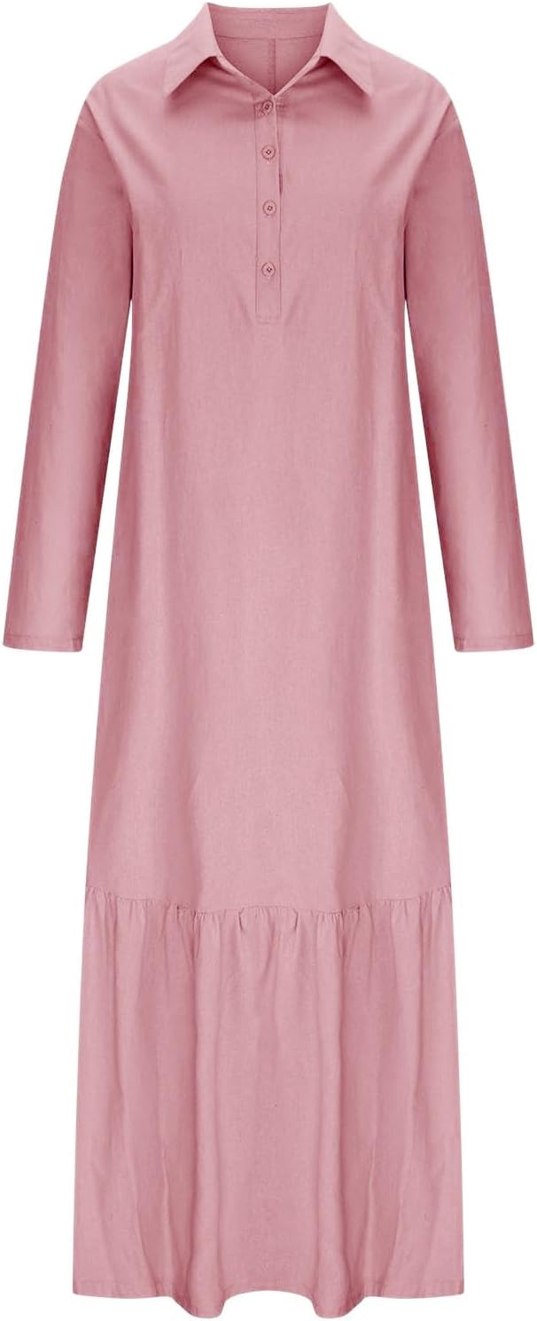 Vestido Longo Élina para Mulher em Algodão e Linho – Vestido Camiseiro Largo com Bainha Assimétrica