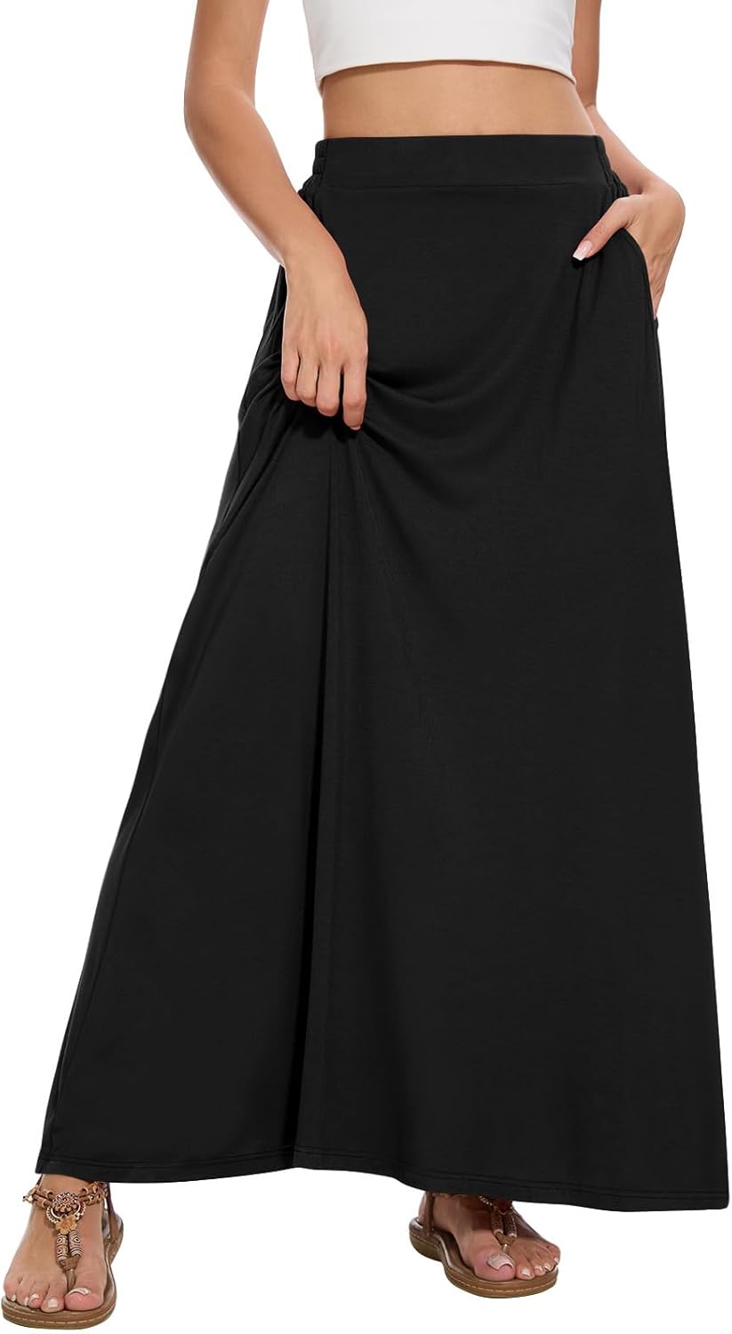 Falda Maxi Nina para Mujer – Falda Fluida de Cintura Alta, Línea A y Bolsillos Verano