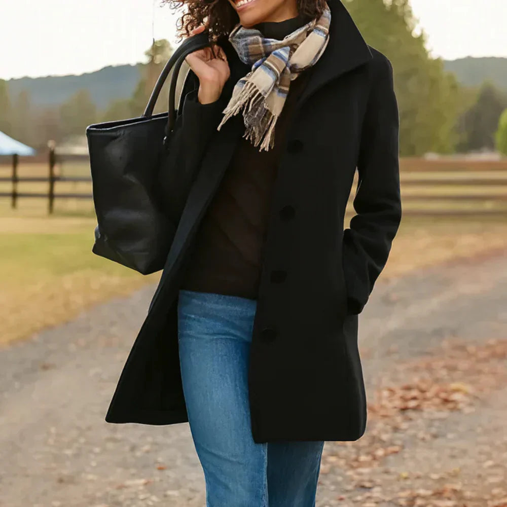 Prisha Long Coat Women – Classic Cut with Front Buttons & Elegant Style for Cold Season