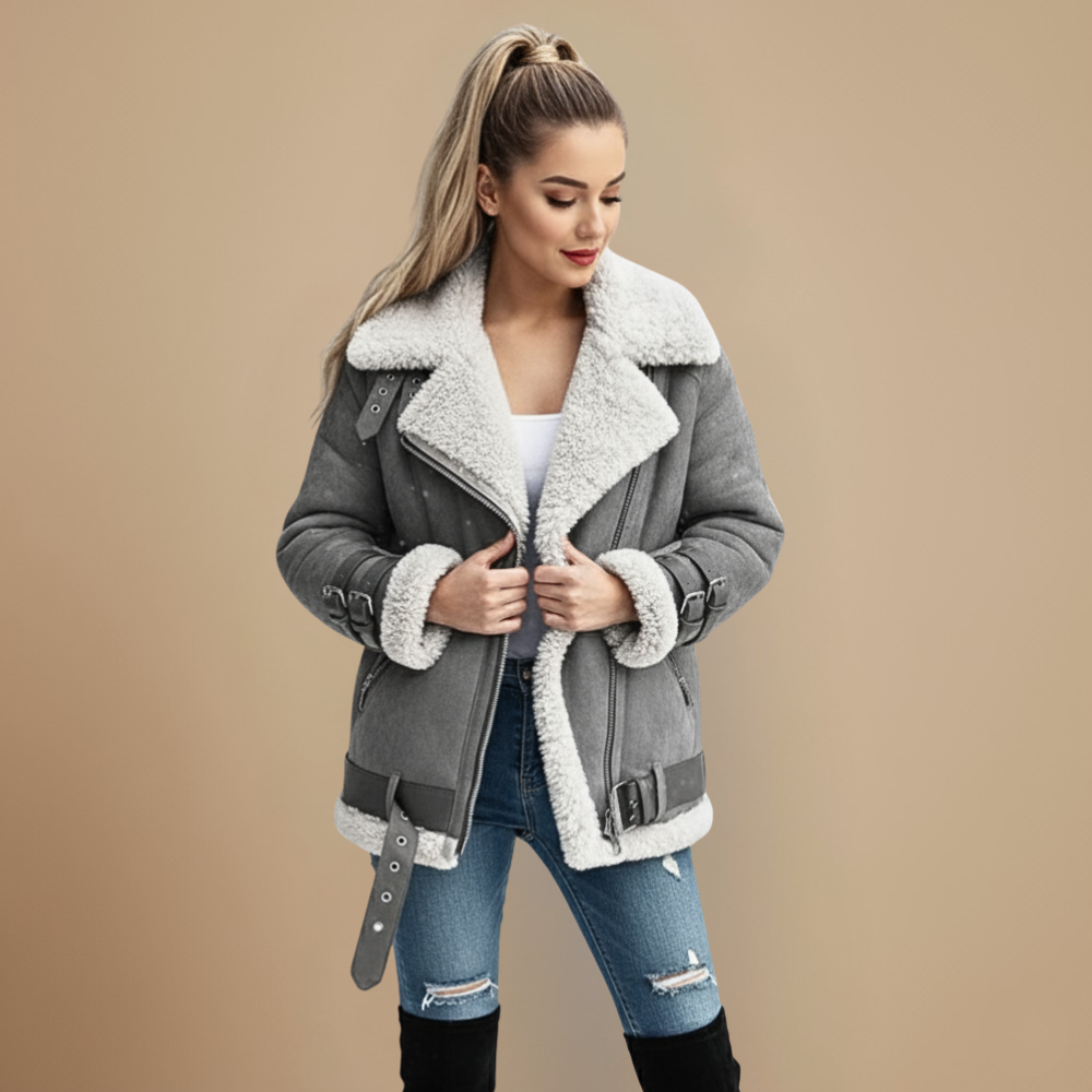 Jolai Women's Jacket Biker Style – Warm Coat in Blended Wool with Comfortable Fit